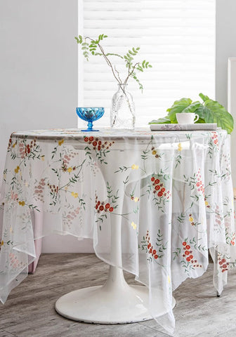 Spring Flower Rectangular Tablecloth for Oval Table, Extra Large Lace Tablecloths, Lace Embroidered Table Covers, Rectangular Table Covers for Coffee Table-artworkcanvas