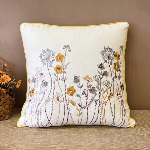 Simple Decorative Throw Pillows for Couch, Spring Flower Decorative Throw Pillows, Embroider Flower Cotton Pillow Covers, Farmhouse Sofa Decorative Pillows-artworkcanvas