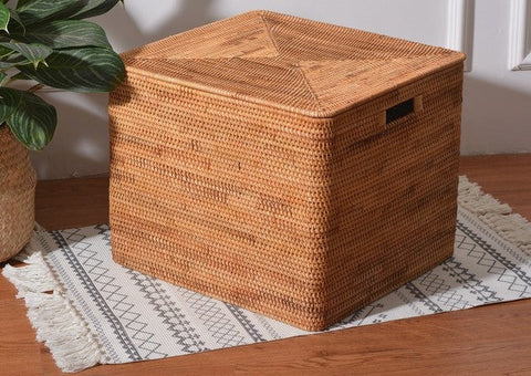 Large Rectangular Storage Baskets for Bathroom, Wicker Storage Basket with Lid, Extra Large Storage Baskets for Clothes, Storage Baskets for Shelves-artworkcanvas