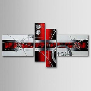 Simple Modern Wall Art, Acrylic Painting for Living Room, Black and Red Abstract Painting, 4 Piece Canvas Paintings, Contemporary Wall Art Ideas-artworkcanvas