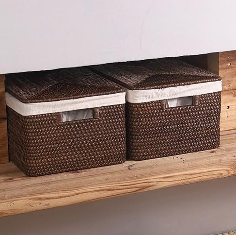 Storage Baskets for Clothes, Large Brown Rattan Storage Baskets, Storage Baskets for Bathroom, Rectangular Storage Baskets, Storage Basket with Lid-artworkcanvas