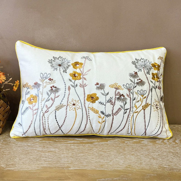 Simple Decorative Throw Pillows for Couch, Spring Flower Decorative Throw Pillows, Embroider Flower Cotton Pillow Covers, Farmhouse Sofa Decorative Pillows-artworkcanvas