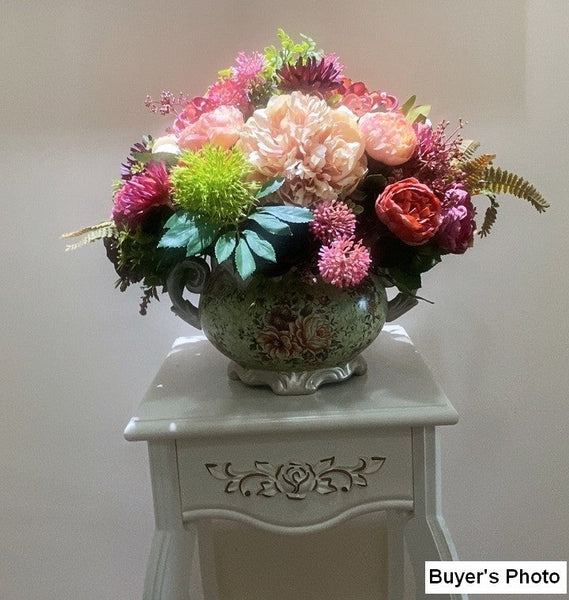 Large Bunch of Autumn Flowers Arrangement, Peony Faux Silk Floral Bouquet Table Centerpiece, Amazing Artificial Floral Arrangement for Dining Room-artworkcanvas