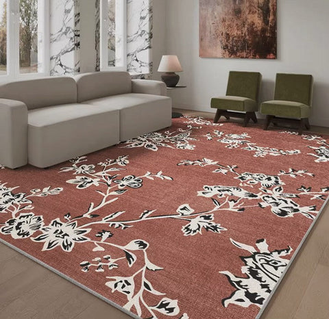 Abstract Contemporary Rugs Next to Bed, Flower Pattern Contemporary Modern Rugs, Modern Rugs for Living Room, Modern Rugs for Dining Room-artworkcanvas