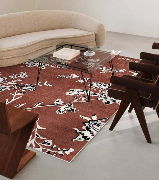 Modern Rugs for Living Room, Abstract Contemporary Rugs Next to Bed, Flower Pattern Contemporary Modern Rugs, Modern Rugs for Dining Room-artworkcanvas