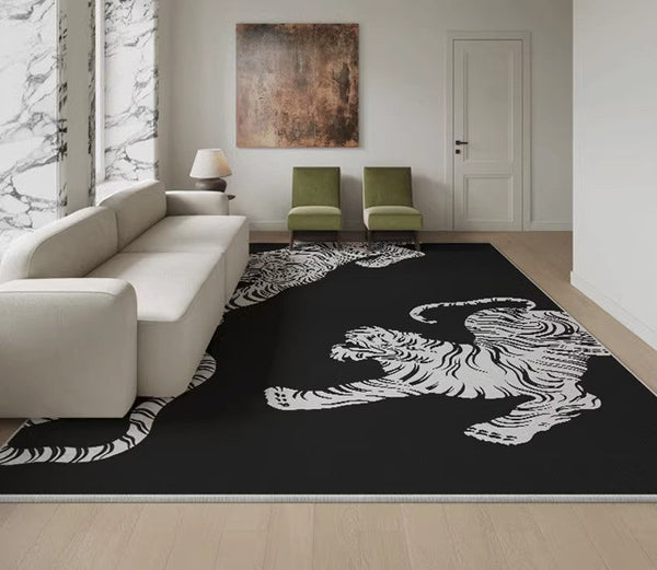 Tiger Black Contemporary Modern Rugs, Modern Rugs for Living Room, Abstract Contemporary Rugs Next to Bed, Modern Rugs for Dining Room-artworkcanvas