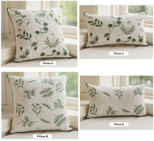 Spring Flower Decorative Pillows for Dining Room, Embroider Flower Cotton Pillow Covers, Decorative Pillows for Sofa, Farmhouse Decorative Pillows for Couch-artworkcanvas