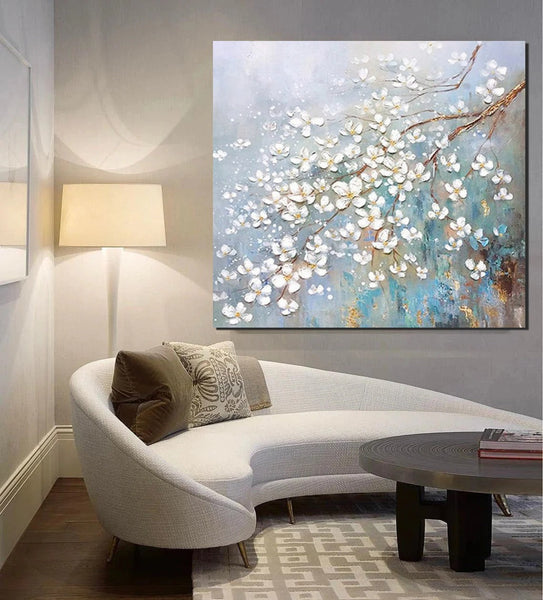 Abstract Flower Painting, Extra Large Abstract Paintings on Canvas, Hand Painted Abstract Painting, Bedroom Wall Art Ideas, Heavy Texture Painting-artworkcanvas