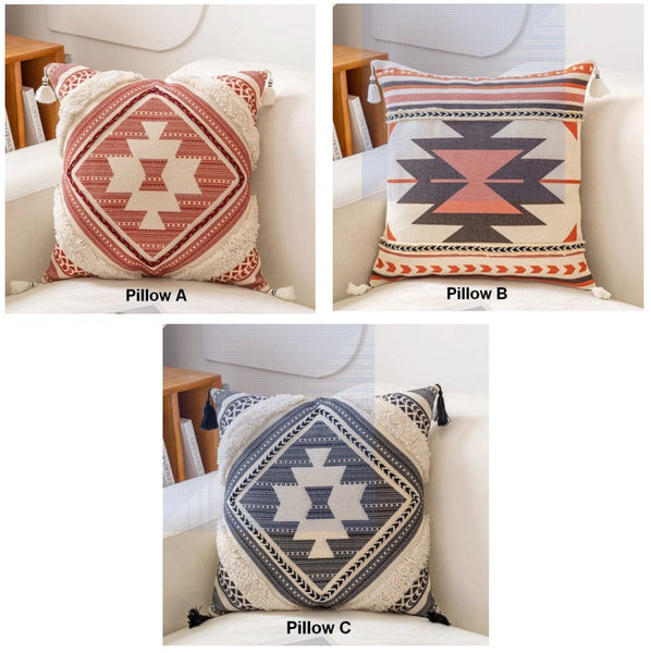 Bohemian Decorative Sofa Pillows, Geometric Modern Pillow Covers, Square Pillows for Couch, Oriental Decorative Throw Pillows for Living Room-artworkcanvas