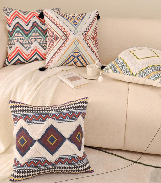 Square Pillows for Couch, Oriental Decorative Throw Pillows for Living Room, Geometric Modern Pillow Covers, Bohemian Decorative Sofa Pillows-artworkcanvas