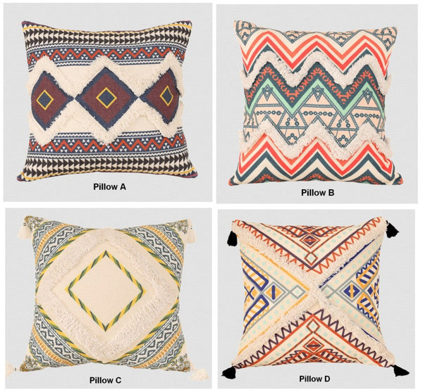 Square Pillows for Couch, Oriental Decorative Throw Pillows for Living Room, Geometric Modern Pillow Covers, Bohemian Decorative Sofa Pillows-artworkcanvas