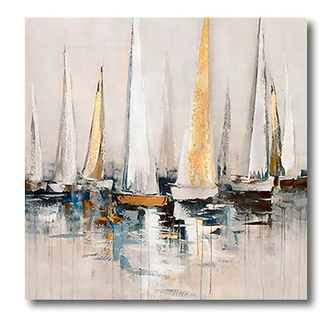 Sail Boat Paintings, Modern Acrylic Canvas Painting, Acrylic Painting on Canvas, Simple Painting Ideas for Dining Room, Oversized Canvas Painting for Sale-artworkcanvas