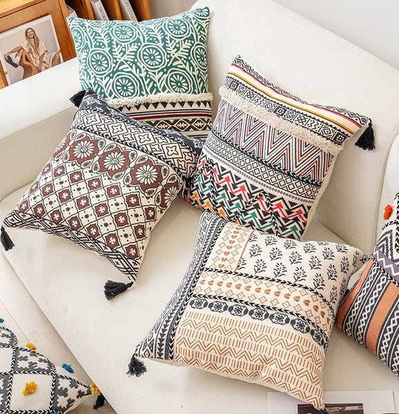 Oriental Square Pillows for Couch, Geometric Modern Pillows, Decorative Throw Pillows for Living Room, Bohemian Decorative Sofa Pillows-artworkcanvas