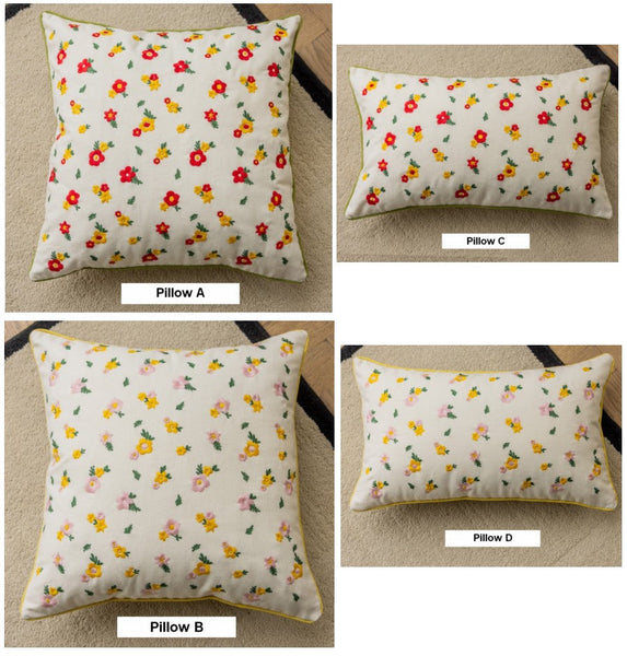 Spring Flower Decorative Pillows for Dining Room, Embroider Flower Cotton Pillow Covers, Decorative Pillows for Sofa, Farmhouse Decorative Pillows for Couch-artworkcanvas