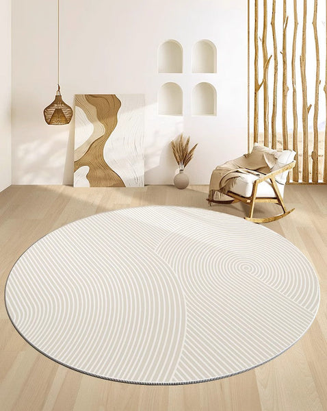 Abstract Contemporary Round Rugs for Dining Room, Soft Modern Rugs for Dining Room, Geometric Modern Rug Ideas for Living Room, Circular Modern Rugs for Bathroom-artworkcanvas