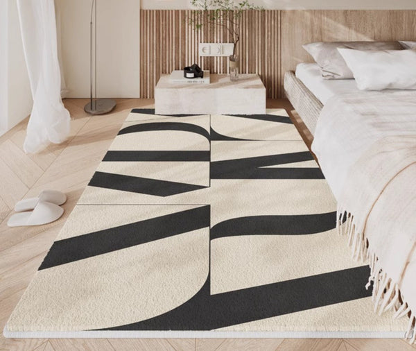 Ultra Modern Rugs for Living Room, Geometric Contemporary Rugs Next to Bed, Black Contemporary Modern Rugs, Modern Rugs for Dining Room-artworkcanvas