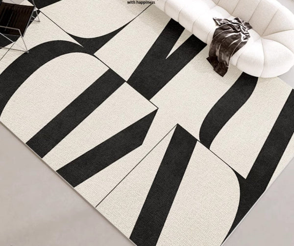 Ultra Modern Rugs for Living Room, Geometric Contemporary Rugs Next to Bed, Black Contemporary Modern Rugs, Modern Rugs for Dining Room-artworkcanvas