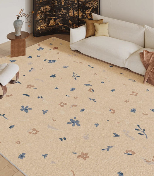 Large Modern Rugs for Bedroom, Modern Rugs for Living Room, Cream Color Flower Pattern Rugs under Coffee Table, Contemporary Modern Rugs for Dining Room-artworkcanvas