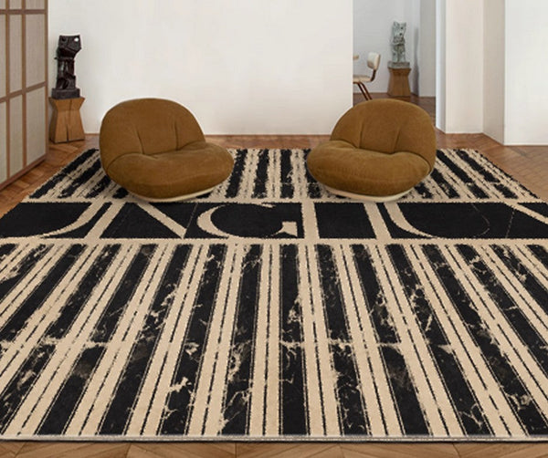 Ultra Modern Area Rug for Living Room, Contemporary Black Rugs for Dining Room, Bedroom Floor Rugs, Large Modern Floor Carpets for Office-artworkcanvas