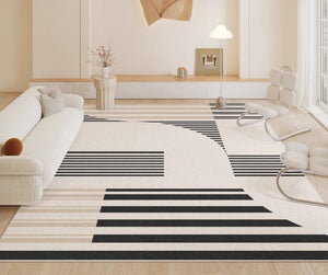 Contemporary Modern Rugs, Modern Rugs for Living Room, Black Stripe Abstract Contemporary Rugs Next to Bed, Modern Rugs for Dining Room-artworkcanvas