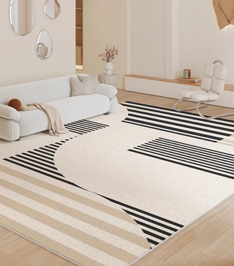 Modern Rugs for Dining Room, Contemporary Modern Rugs, Modern Rugs for Living Room, Black Stripe Abstract Contemporary Rugs Next to Bed-artworkcanvas