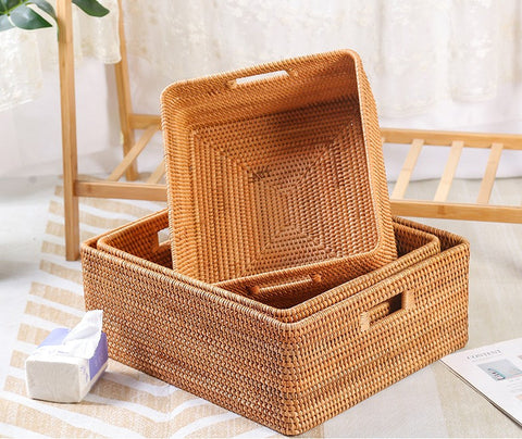 Woven Storage Baskets, Rattan Storage Baskets for Kitchen, Storage Basket for Shelves, Kitchen Storage Basket, Storage Baskets for Bedroom-artworkcanvas