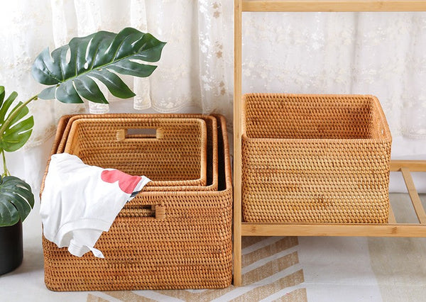 Laundry Storage Baskets, Rattan Storage Baskets for Kitchen, Storage Basket for Shelves, Kitchen Storage Basket, Storage Baskets for Bathroom-artworkcanvas