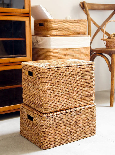 Oversized Rattan Storage Basket, Extra Large Rectangular Storage Basket for Clothes, Storage Baskets for Bathroom, Bedroom Storage Baskets-artworkcanvas