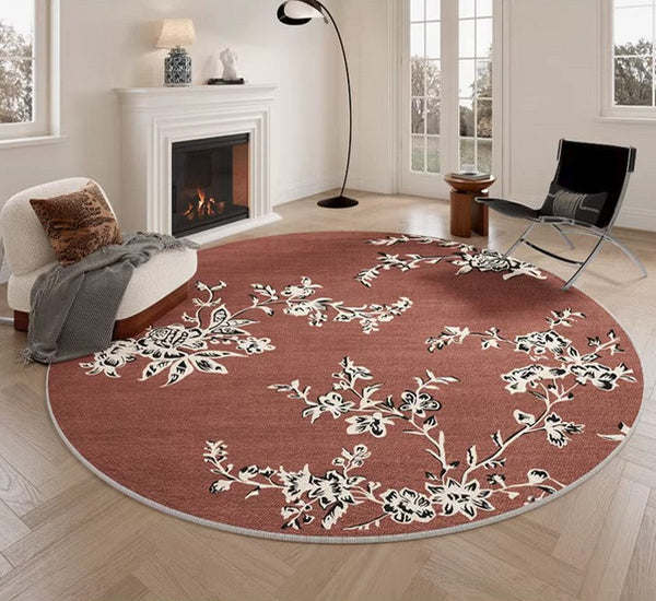 Abstract Contemporary Round Rugs, Modern Rugs for Dining Room, Flower Pattern Modern Rugs for Bathroom, Circular Modern Rugs under Coffee Table-artworkcanvas