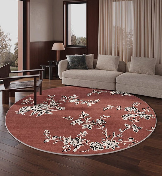 Abstract Contemporary Round Rugs, Modern Rugs for Dining Room, Flower Pattern Modern Rugs for Bathroom, Circular Modern Rugs under Coffee Table-artworkcanvas