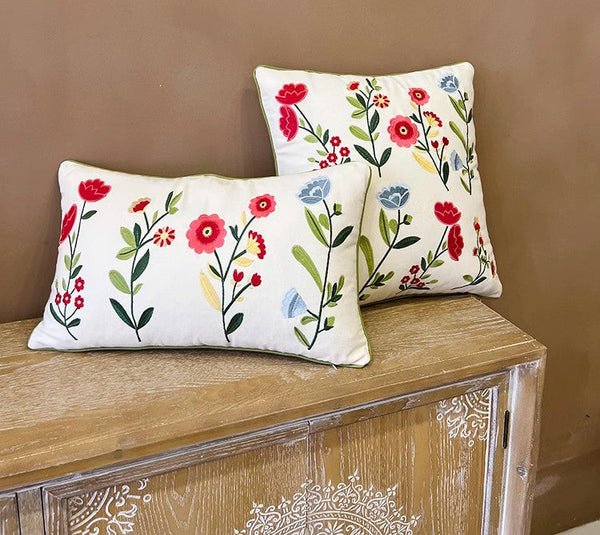 Throw Pillows for Couch, Spring Flower Decorative Throw Pillows, Farmhouse Sofa Decorative Pillows, Embroider Flower Cotton Pillow Covers-artworkcanvas