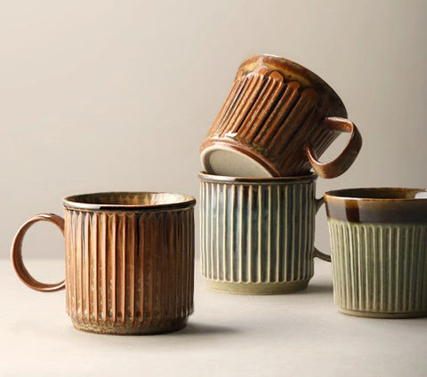 Creative Brown Green Ceramic Coffee Mugs, Unique Coffee Mugs, Large Modern Handmade Pottery Coffee Cup, Large Capacity Coffee Mugs-artworkcanvas