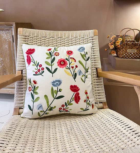 Throw Pillows for Couch, Spring Flower Decorative Throw Pillows, Farmhouse Sofa Decorative Pillows, Embroider Flower Cotton Pillow Covers-artworkcanvas