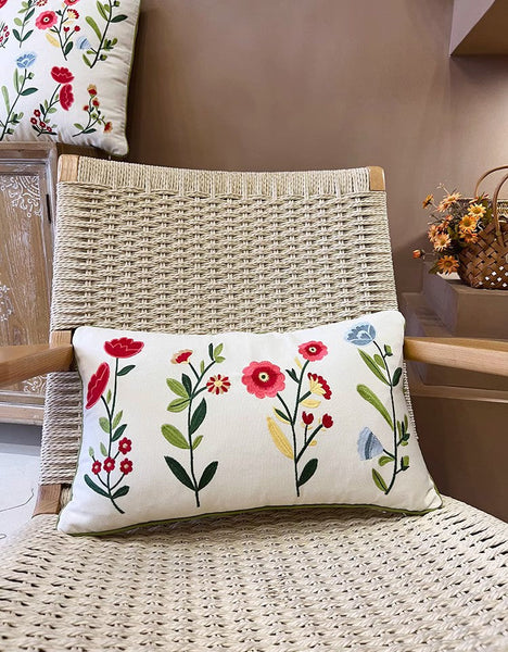 Throw Pillows for Couch, Spring Flower Decorative Throw Pillows, Farmhouse Sofa Decorative Pillows, Embroider Flower Cotton Pillow Covers-artworkcanvas