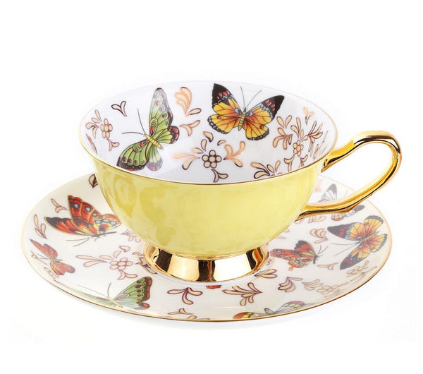 Unique Butterfly Coffee Cups and Saucers, Creative Butterfly Ceramic Coffee Cups, Beautiful British Tea Cups, Creative Bone China Porcelain Tea Cup Set-artworkcanvas