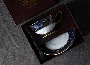 Unique Blue Tea Cup and Saucer in Gift Box, Blue Bone China Porcelain Tea Cup Set, Royal Ceramic Cups, Elegant Ceramic Coffee Cups-artworkcanvas