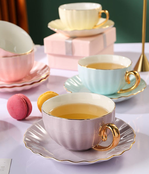 Creative Bone China Porcelain Tea Cup Set, Elegant Macaroon Ceramic Coffee Cups, Beautiful British Tea Cups, Unique Tea Cups and Saucers in Gift Box as Birthday Gift-artworkcanvas