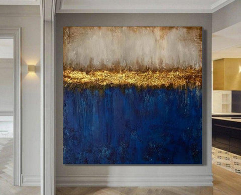 Modern Paintings, Blue Acrylic Painting, Bedroom Wall Painting, Hand Painted Canvas Art, Modern Paintings for Office, Large Wall Art Ideas for Study Room-artworkcanvas