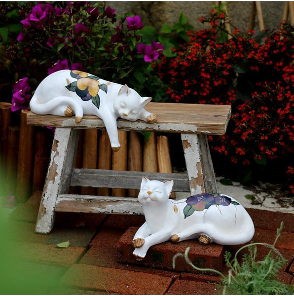 Lovely Cat Statue for Garden Ornament, Sleeping Cats Resin Statues, Garden Courtyard Decoration, Villa Outdoor Decor Gardening Ideas, House Warming Gift-artworkcanvas