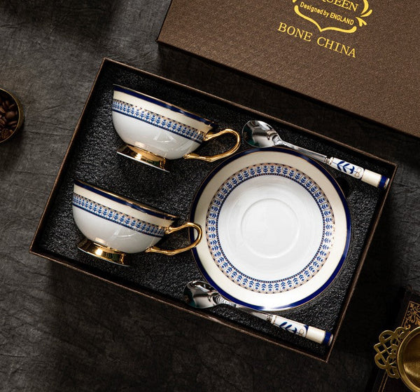 Elegant British Ceramic Coffee Cups, Unique British Tea Cup and Saucer in Gift Box, Blue Bone China Porcelain Tea Cup Set-artworkcanvas