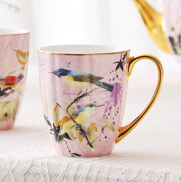 Elegant Ceramic Coffee Mug, Beautiful Bird Flower Ceramic Mug, Large Creative Bone China Porcelain Mug, Large Capacity Ceramic Mugs for Office-artworkcanvas