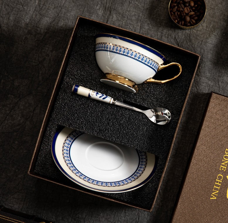 Elegant British Ceramic Coffee Cups, Unique British Tea Cup and Saucer in Gift Box, Blue Bone China Porcelain Tea Cup Set-artworkcanvas