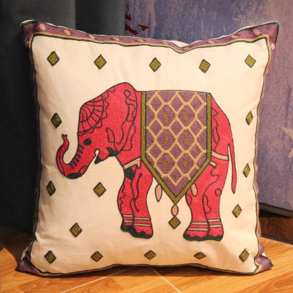 Cotton Decorative Pillows, Elephant Embroider Cotton Pillow Covers, Farmhouse Decorative Sofa Pillows, Decorative Throw Pillows for Couch-artworkcanvas