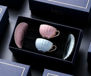 Creative Bone China Porcelain Tea Cup Set, Elegant Macaroon Ceramic Coffee Cups, Beautiful British Tea Cups, Unique Tea Cups and Saucers in Gift Box as Birthday Gift-artworkcanvas