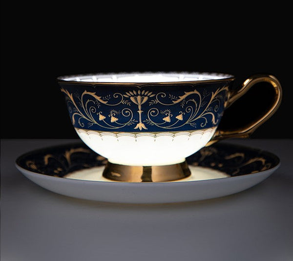 Unique Blue Tea Cup and Saucer in Gift Box, Blue Bone China Porcelain Tea Cup Set, Royal Ceramic Cups, Elegant Ceramic Coffee Cups-artworkcanvas