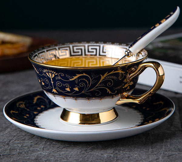 Unique Blue Tea Cup and Saucer in Gift Box, Blue Bone China Porcelain Tea Cup Set, Royal Ceramic Cups, Elegant Ceramic Coffee Cups-artworkcanvas