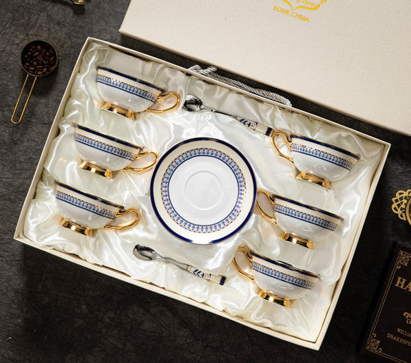 Elegant British Ceramic Coffee Cups, Unique British Tea Cup and Saucer in Gift Box, Blue Bone China Porcelain Tea Cup Set-artworkcanvas