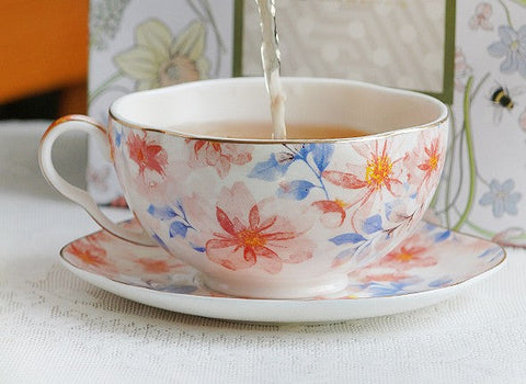 Flower Bone China Porcelain Tea Cup Set, Unique Tea Cup and Saucer in Gift Box,British Royal Ceramic Cups for Afternoon Tea, Elegant Ceramic Coffee Cups-artworkcanvas