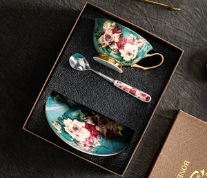 Rose Royal Ceramic Cups, Elegant Flower Ceramic Coffee Cups, Afternoon Bone China Porcelain Tea Cup Set, Unique Tea Cups and Saucers in Gift Box-artworkcanvas