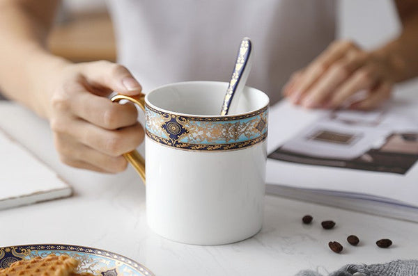 Elegant Ceramic Coffee Mug, Beautiful British Tea Cups, Large Royal Bone China Porcelain Mug, Large Capacity Ceramic Mugs for Office-artworkcanvas